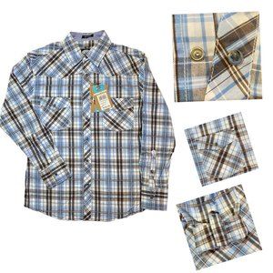 Franky Max Plaid Snap on Buttons Long Sleeve Shirt Size M Blue